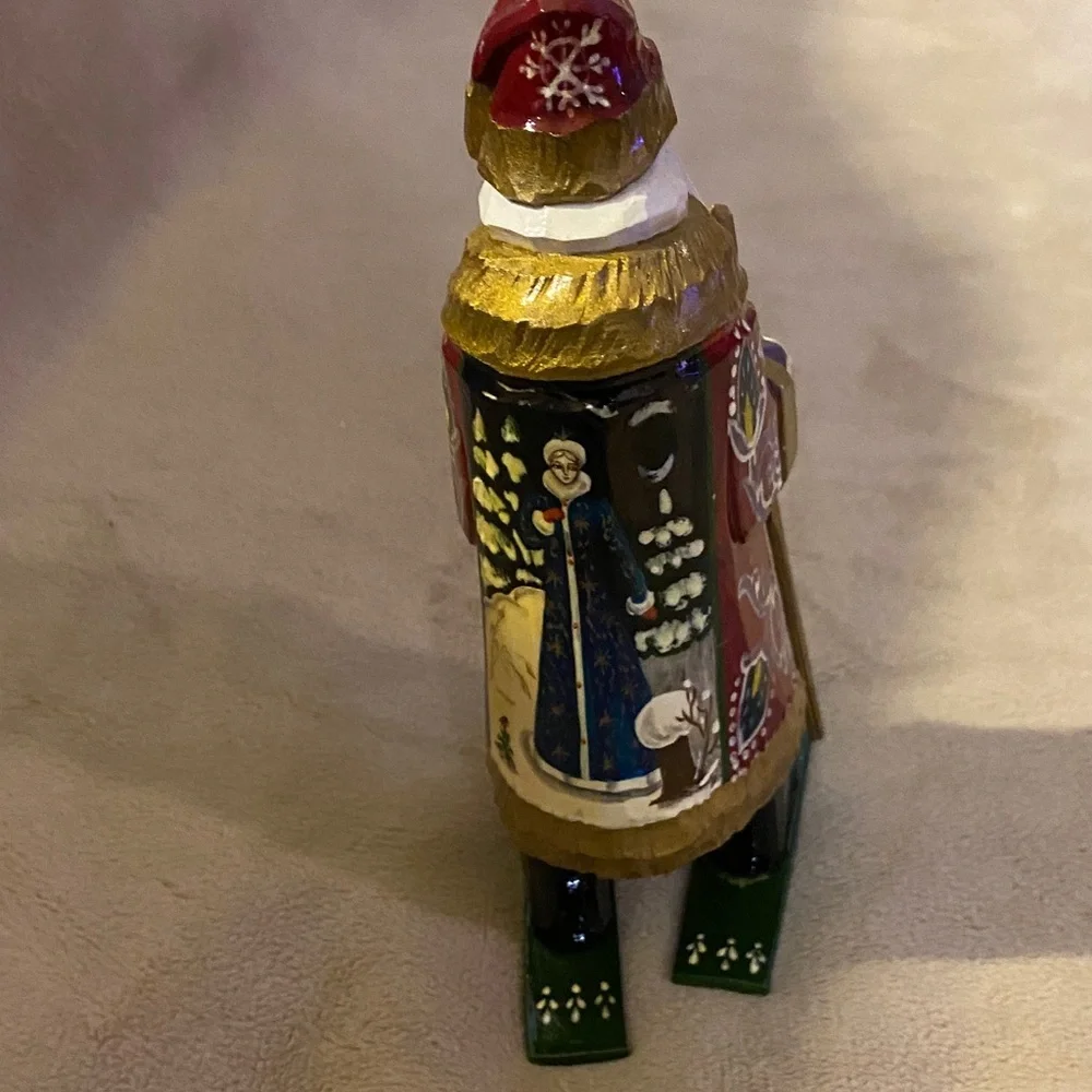Russian Handcrafted Holiday Santa Figurine - Red and Gold 8”